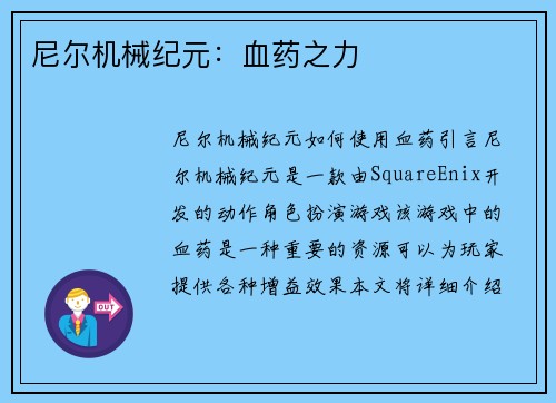 尼尔机械纪元：血药之力